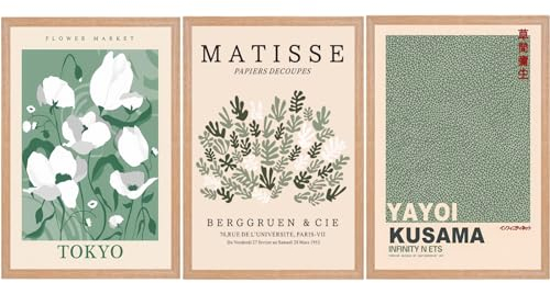 LOZULO Grün Poster Set Leinwand Bilder, Modern Wandbilder Wohnzimmer Schlafzimmer Deko Bild, Wanddeko Pictures Aesthetic Room Decor Matisse Posters Bilderset A3, ohne Rahmen