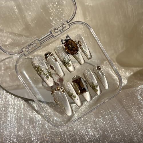 10 Pieces y2k Press On Nails Handmade Glitter Punk Style Effect Magic Mirror Powder Design Artificial Nails Tips (Color : XS, Size : 1 count (Pack of 1))