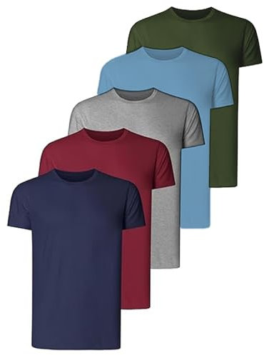 flintronic Herren T-Shirts, 5er Packung Einfarbige T-Shirts, Herren Basic Round Neck T-Shirt, aus superweichem Stoff, Baumwolle, L-Fünf Farben