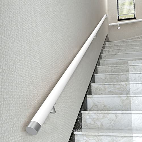 Non-Slip Wood Handrails for Stairs, Indoor Outdoor Wall Mounted Home Kindergarten Guardrail Corridor Support Rod Villa Loft Elderly Railings Wooden Staircase Handrail, White (Size : 8ft)