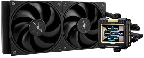 Thermalright FW240 Black CPU Water Cooler with Double PWM Fans with 2000RPM,IPS LCD Screen with 320 * 240 Resolution,Liquid CPU Cooler with 2.4in LCD Display,PC Aio Cooler for AM4/AM5/Intel LGA1851