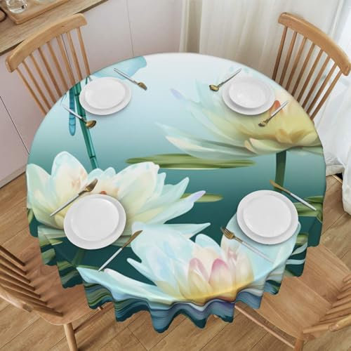 Dhnblqdp Runde Tischdecke mit Libelle mit Seerose, 152,4 cm, abwischbar, wasserdicht, Polyester, dekorative Tischdecke für Esszimmer, Küche, Hochzeit, Partys