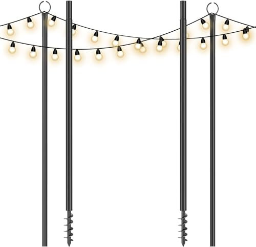 Kaitenv String Lights Poles - 2 Pack 3.2M Outdoor String Lights mit 2 in 1 Spiral Screw-in String Light Poles für Patio, Bistro String Light Poles für Hinterhof Patio Garten Party