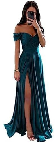 ECDAHICC axellös brudtärneklänning för kvinnor i satin, lång slits, elegant formell aftonklänning i A-linje, bröllops- och festklänning