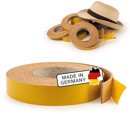 Korkstreifen selbstklebend, 5 m lang, 3 cm breit und 3 mm dick, zuschneidbar, Korkstreifen Dehnungsfuge, Hutband, Korkband, Kork selbstklebend, Hutverkleinerer selbstklebend – Made in Germany