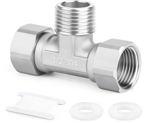 ERGAOBOY 2 piezas de acero inoxidable 304 conector en T flexible y móvil de 3 vías, izquierda y derecha, 2 extremos, conector macho giratorio de 1/2 para rociador, válvula angular, brazo de ducha