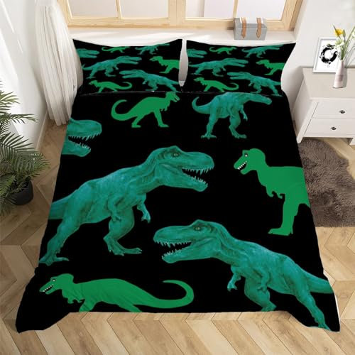 3D Dino Muster Bettwäsche 155x220 cm Weich Mikrofaser Kind Erwachsener Bettwäsche-Sets mit Reißverschluss 3 Teilig Bettbezüge mit 2 Kissenbezug 80x80 cm
