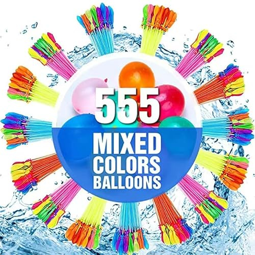 Ligtmor 555 Stück Wasserbomben Selbstschließend, 15 Bündel mit je 37 Wasserbomben Luftballons,Schnell zu Füllende Selbstverschließende Wasserbomben, Sommer Outdoor Bunter Wasserbomben