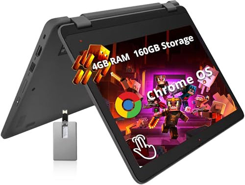 Lenovo 300e G4 11.6 2-in-1 Touchscreen Chromebook, MediaTek MT8186 Processor, 4GB RAM, 160GB Storage (32GB eMMC+128GB USB Card), Integrated Graphics, Wi-Fi 6, Chrome OS, Gray