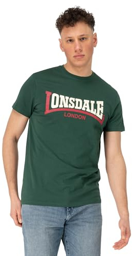 Lonsdale Herren T-Shirt Normale Passform Two Tone, Bottle Green/Red/Ecru, XS