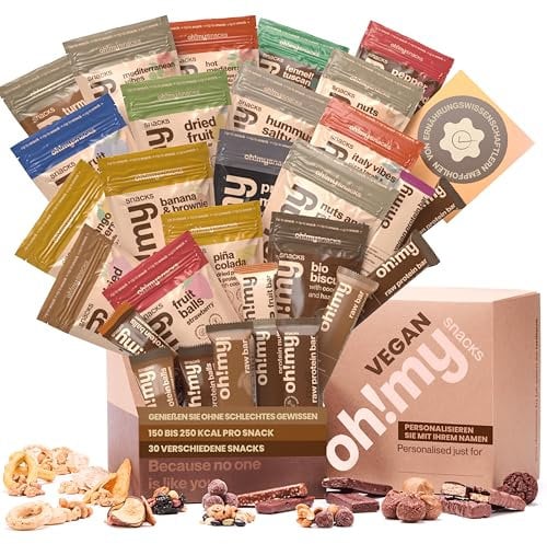 Oh!mysnacks Vegan Hamper - Healthy Snacks and Vegan Sweets Gift | Gift Hamper of Low Fat Snacks | Vegan Food Hamper containing Low Calorie Snacks | Healthy Snacks for Adults (30 Snacks)