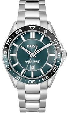 BOSS Uhr mit DREI-Zeiger-Quarzwerk und Kalender für Herren Kollektion Runner 3H mit Silbernes Edelstahlarmband - 1514208