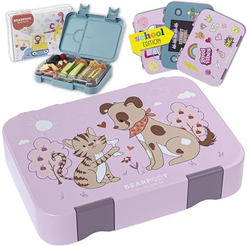 BEARFOOT Fiambrera para niños con compartimentos, sin BPA, fiambrera Bento, fiambrera para niñas y niños, caja de aperitivos con compartimentos, caja de esperma para guardería, escuela, grande (lila –