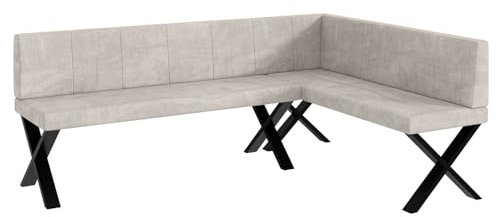 MEBLINI Eckbank für Esszimmer - Küchenbank - Essecke - Sitzecke Küche - Peter - X-Beine 142x196x87cm Rechts - Beige Samt