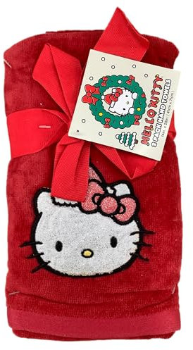 Jay Franco & Sons, Inc. Hello Kitty Weihnachts-Badezimmer-Handtücher, 40,6 x 71,1 cm, Rot - Glitzer mit Weihnachtsmütze