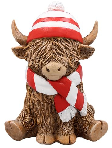 L & P Home & Gifts LP74353 Schal und Mütze mit Highland-Kuh-Motiv, Keramik, rot/weiß