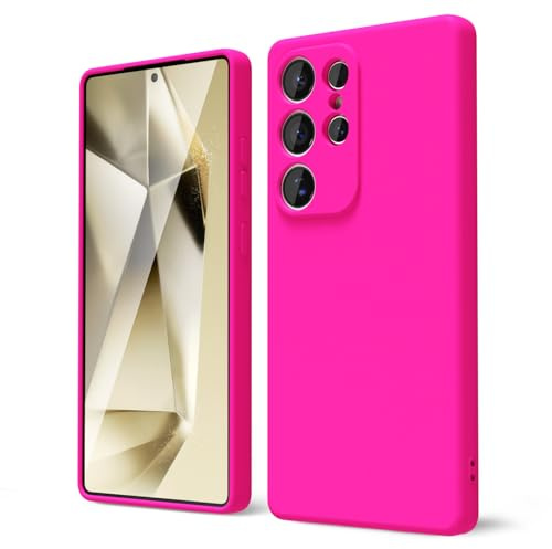 oakxco für Samsung Galaxy S25 Ultra Hülle Silikon Case mit Kameraschutz, Ultra Dünn Bunt Handyhülle Mädchen, Einfarbig Handy Hülle Slim Schutzhülle, Matt TPU Weich Gummi Silikonhülle, Neon Hot Pink