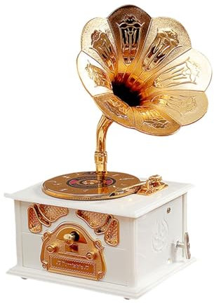TTETTZ Grammophon Spieluhr für Tisch, Dekorationselement, 12,9 X 10,9 X 22,9 cm, Schmuckaufbewahrung, Weiße Box