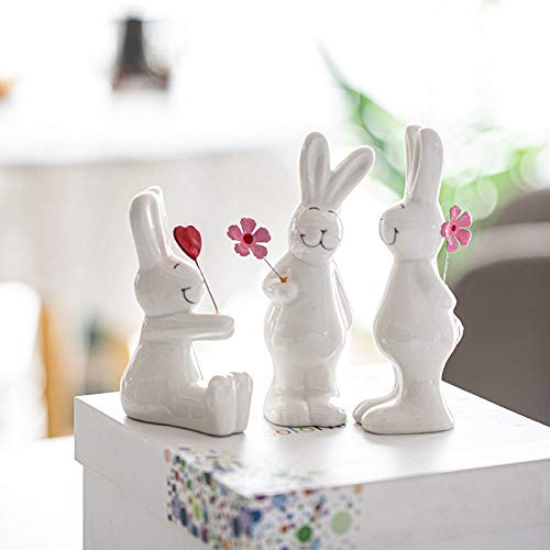 Skeadex Osterhase Deko,3 Stück Keramik Osterhasen Figuren,Weiß Kaninchen Figur Osterdeko,Osterhase Porzellan Ornament Easter Bunny Dekofigur Keramik Hase Figuren für Party Tisch Osterdeko