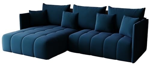 KP-Meble - Ecksofa mit Schlaffunktion - Gona - Schlafsofa 245 x 180 cm - Elegant, langlebig, freistehend - Automatisch für einfaches Ausklappen - 246x188x93cm - Monolith 77 (Blau)