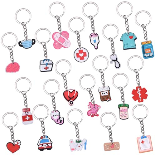 Danbghyuo 35 pcs Nurse Keyring, Key Fob Hanging Pendant, Medical Theme Key Chain Hanging Pendant, with Syringe Nurse Cap and Stethoscope for Doctor Nurse Gifts