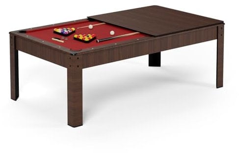 American Billard, ausklappbar, Tisch für 6 Personen, Kitbill 6FT – 206,5 x 116,5 x 80 cm, Esstablett und Zubehör inklusive – Braun