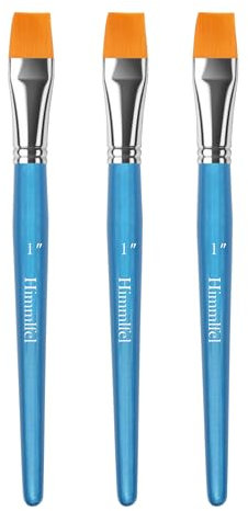 Himmlfel Lot de 3 pinceaux plats de 25 mm pour peinture acrylique, aquarelle, gouache, huile, peinture du visage, grands pinceaux professionnels pour artistes et débutants