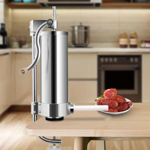 Poussoir à Saucisses,Remplisseur professionnel de saucisses en acier inoxydable + quatre tubes de remplissage | Presse à saucisses, machine à saucisses avec boîte de vitessesVerticale (3L)