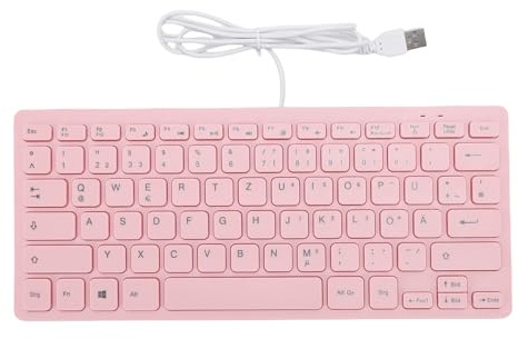 Lazmin112 Small Wired Pink Keyboard, 78 Keys Ultra Compact Keyboard, German or English Language, for Laptop PC, in Office, Travel, Gaming (German Version)