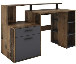 byLIVING Schreibtisch Louis, in Old Wood-Optik (Altholz) und anthrazit | viel Stauraum 1 Tür, 1 Schublade & 3 offene Fächer, Homeoffice, Arbeitstisch, Bürotisch, B 140, H 89, T 55 cm