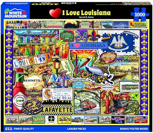 White Mountain I Love Louisiana Puzzle 1000 Piece Vintag Jigsaw Puzzles for Adults and Families