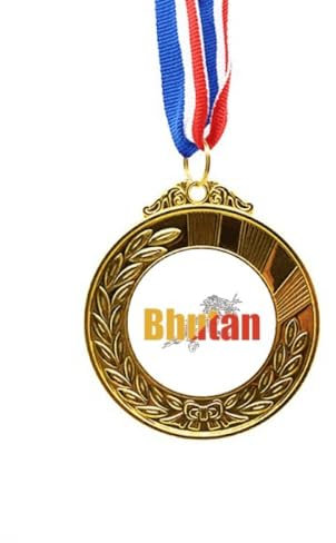 no/no Bandera de Bhután con nombre Art Deco Fashion Gold Award Medal First Place Ribbon