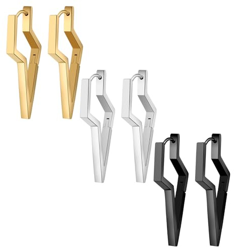 JewelryWe Blitz Ohrringe Creolen für Damen, Edelstahl Lightning Huggie Creolen Blitzohrringe 80er 90er Jahre Tropfen Ohrringe Punk Rock Mode Schmuck Geschenk für Frauen Männer