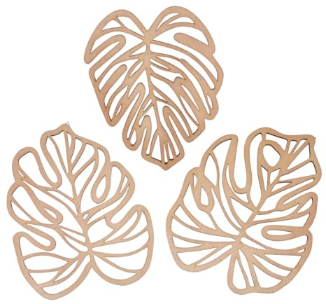 DICOSMETIC 3Pcs Wooden Palm Leaves Wall Art Hollow Tropical Wall Decor Wood Plant Leaves Decor Vintage Monstera Leaf Plaque for Living Room Kitchen Bedroom Garden Office Bathroom