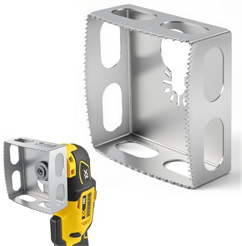 Square Socket Cutout Tool for Plasterboard, Compatible with DeWalt 18V XR & Milwaukee M18 Oscillating Multi-Tools, Single Gang Dry Lining Back Box Cutter, Black