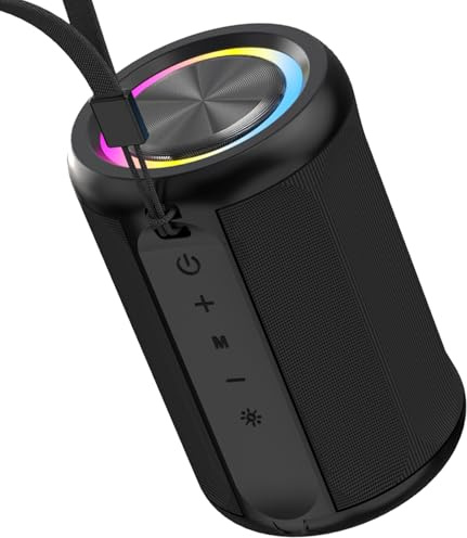 CofunKool Small Portable Bluetooth Speaker with Lights, Clear Stereo Sound, IPX55 Water-Resistant Wireless Speaker, Bluetooth 5.4, TWS Pairing, AUX & TF Card Input for Bedroom, Desk, Travel, Home