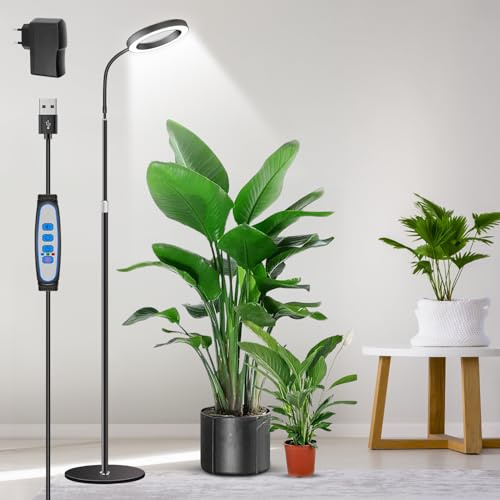 Aumtrly Pflanzenlampe Vollspektrum schwarz, 170cm Pflanzenlicht mit Ständer | LED Wachstumslampe mit 6/12/16h-Timer, 5 Helligkeitsstufen, 3 Farbmodi für hohe Pflanzen, höhenverstellbar Grow Lampe