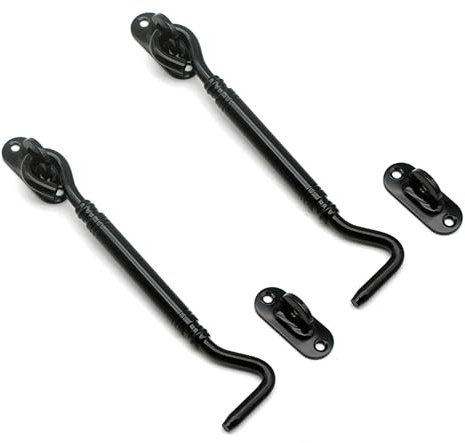 2 Stück Sturmhaken mit öse, 14.5cm Schwarz Edelstahl Kabinenhaken, Türhaken, Haken und Augensperre Riegel für Garagentor Fenster Scheunentor Türschlösser