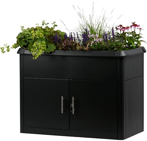dobar® XL Hochbeet aus Metall mit Unterschrank - erhöhtes Pflanzbeet mit Schneckenrand 125 L - Pflanzkasten mit integriertem Geräteschrank - 107 x 58 x 78 cm - Anthrazit