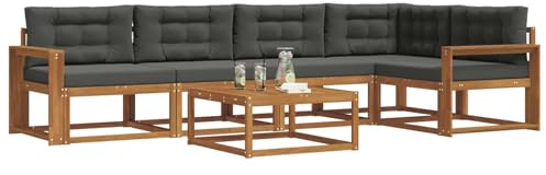 vidaXL Outdoor-Sofagarnitur mit Kissen 6 pcs Natur und Anthrazit, Gartenmöbelset, modernes Patiosofa, Robustes modulares Lounge-Set, Outdoor-Sitzgelegenheit für Garten, Poolbereich, Akazienholz