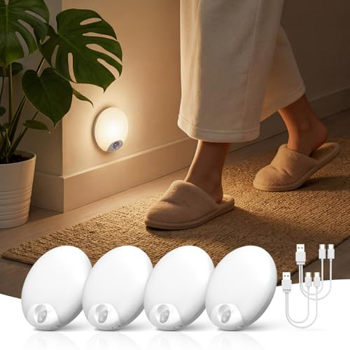 Veilleuse Detecteur de Mouvement & Capteur de Crépuscule Batterie, Lot de 4