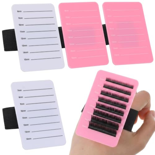 8pcs Acryl Stand Lash Palette Lash Holder Trays False Hand Plate with Adjustable Wrist Strap Eyelash Extension Fits Most Eyelash Makeup 8-15/7-14 Mm White Pink