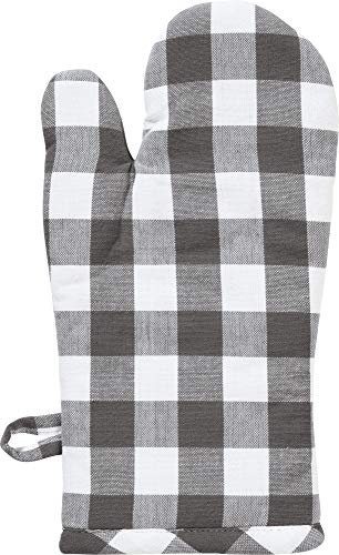 REDBEST Ofenhandschuh, Backofenhandschuh, Topfhandschuh karo, hitzebeständig, 100% Baumwolle grau Größe 15x30 cm - praktische Schlaufe, strapazierstark und langlebig