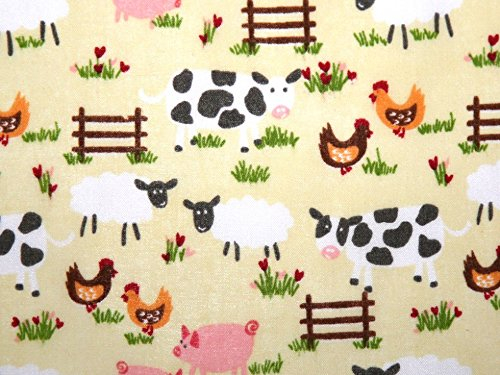 Balsara's Ivory/Cream, Pale Green 1 m | Bauernhof Tier Print Poly-Baumwollgewebe * * * * Farm Gedruckt Bauernhof Tiere, Kühe Schafe Chicken Gedruckt Poly Baumwolle Stoff Leichtes