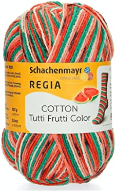 REGIA 4-fädig Cotton Tutti Frutti 9801621-02421 wassermelone Handstrickgarn, Sockengarn, 100g Knäuel