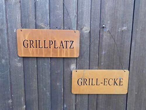 2er Set dekorative Eisenschilder Grillplatz Grillecke rostig Geschenk