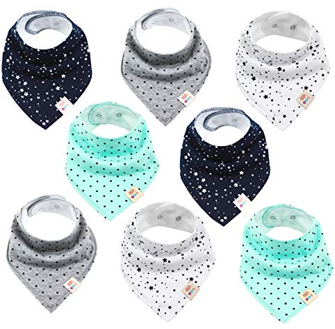 M.M.C. Baby Dreieckstücher 8 Stück Halstuch süße unisex aus Baumwolle mit verstellbaren Druckknöpfen Spucktuch Lätzchen für Kleinkinder Jungen und Mädchen (Set Unisex)