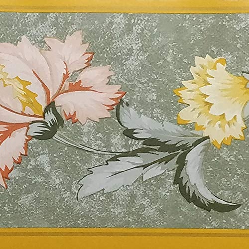 Dundee Deco BD3117 Tapeten Bordüre mit gelben Blumen auf Ranke, 10 m x 10 cm, selbstklebend, Gelb Tapetenbordüre