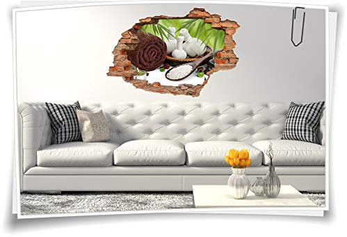 3D Wand-Bild Wand-Tattoo Wand-Aufkleber SPA Wellness Salz Stein Handtuch Löffel Deko, 150x100cm
