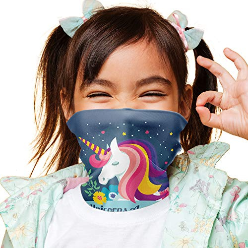 Girls Balaclava Face Neck Snood Cover, Unicorn Gifts for Girls Pink Multifunctional Headwear Snood Scarf Neck Gaiter for girls, Face Protection Sun Dust Wind Proof School (Unicorns are Real)